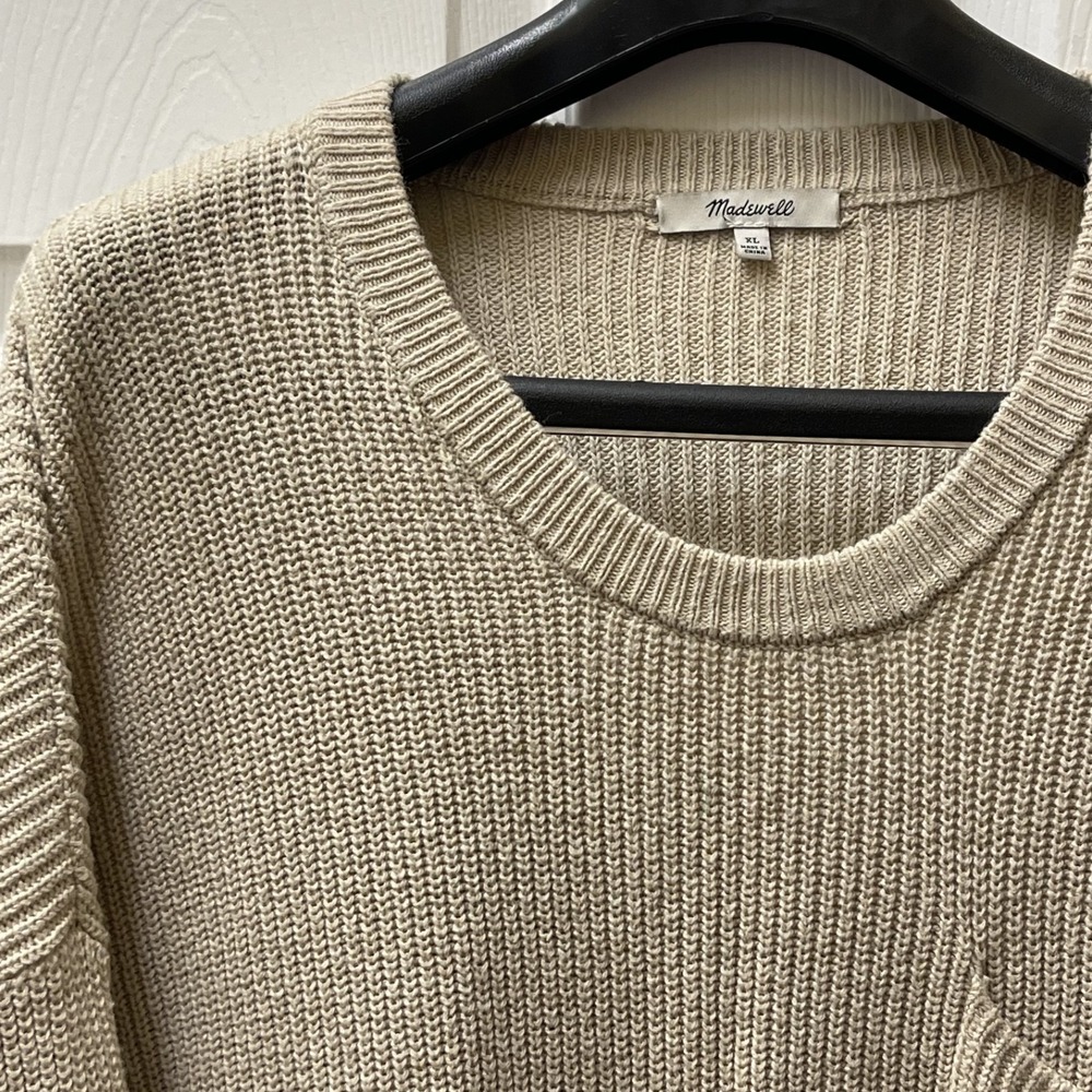 Madewell Women's XL Beige Chunky Knit Sweater Pocket Scoop Neck